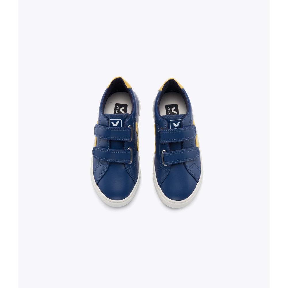 Navy/Yellow Kids' Veja ESPLAR LEATHER Sneakers | AU 813YXF